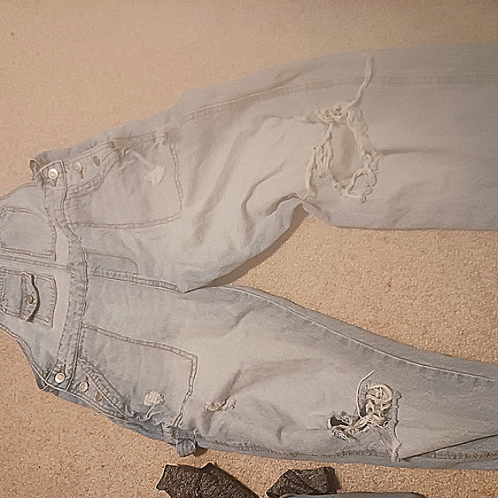 Light Blue Distressed Women's Overalls